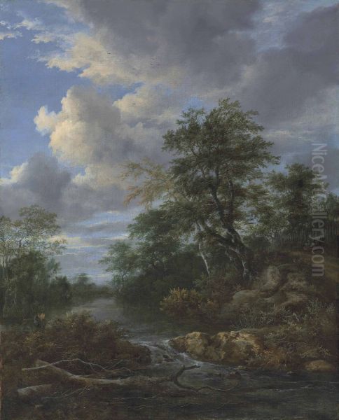 A Wooded River Landscape With A Family At Rest On A Track - view 1