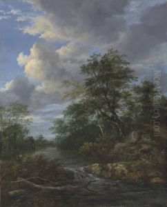 A Wooded River Landscape With A Family At Rest On A Track by Jacob Van Ruisdael