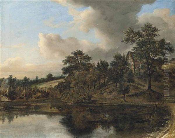 A Wooded Landscape With A Cottage By A Lake - view 1