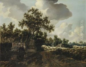A Dune Landscape With Dwellings By The Side Of A Country Road by Jacob Van Ruisdael