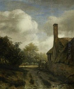 Dorfstrasse Mit Einem Reisenden Und Einem Hund by Jacob Van Ruisdael