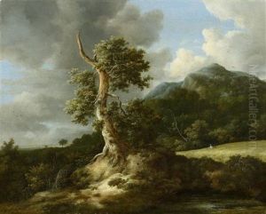 Bergige Landschaft Mit Einer Grossen Eiche Vor Einem Kornfeld by Jacob Van Ruisdael