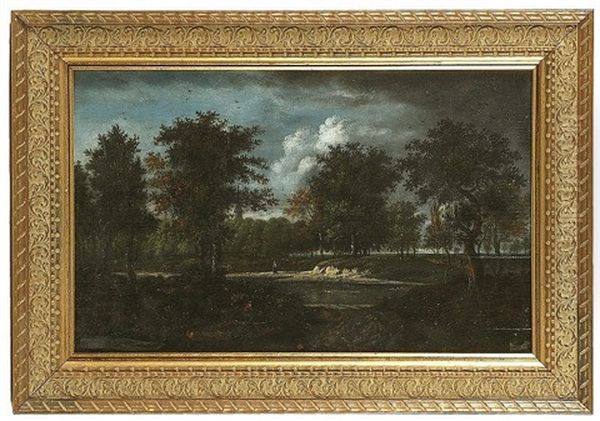 Figures In A Wooded River Landscape - view 1