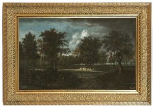 Figures In A Wooded River Landscape by Jacob Van Ruisdael