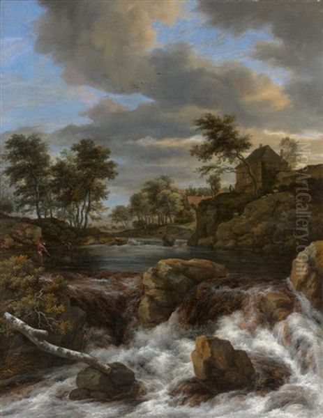 Chute D'eau Dans Un Paysage Avec Deux Pecheurs - view 1