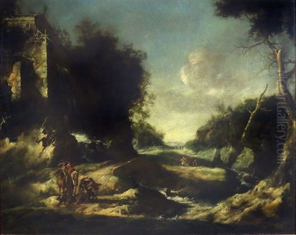 Overview With Hunters On A Wooded Road - view 1