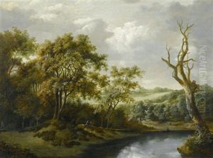Weite Flusslandschaft Mit Einem Rastenden Paar Weite Flusslandschaft Mit Einem Rastenden Paar
