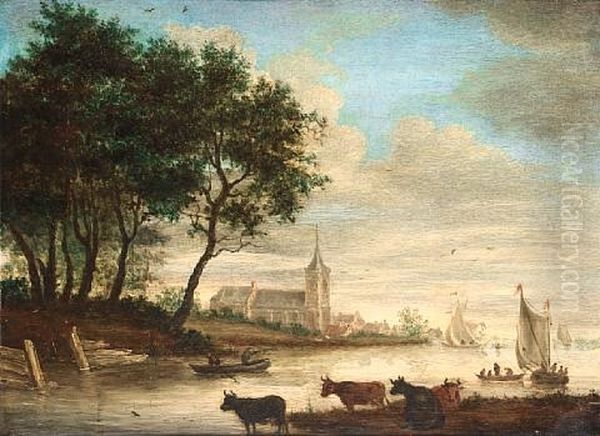 A Cattle Watering Before A Coastal Landscape - view 1