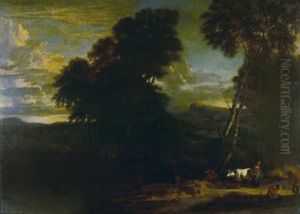 Badende Hirten Im Abendrot by Jacob Van Ruisdael
