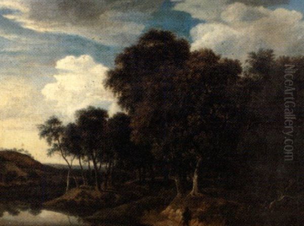 Promeneur Sur Un Chemin Bordant Une Riviere Et Une Foret - view 1