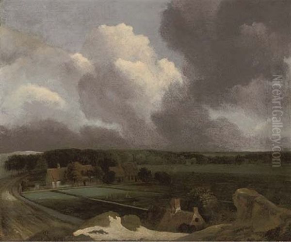 An Extensive Landscape With Farmhouses And Figures In A Bleaching Ground - view 1