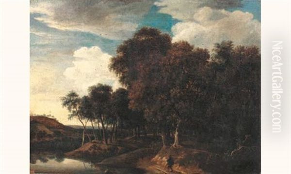 Promeneur Sur Un Chemin Bordant Une Riviere Et Une Foret - view 1