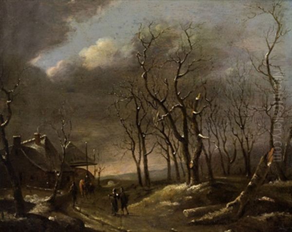 Winterliche Waldlandschaft Mit Reisenden - view 1