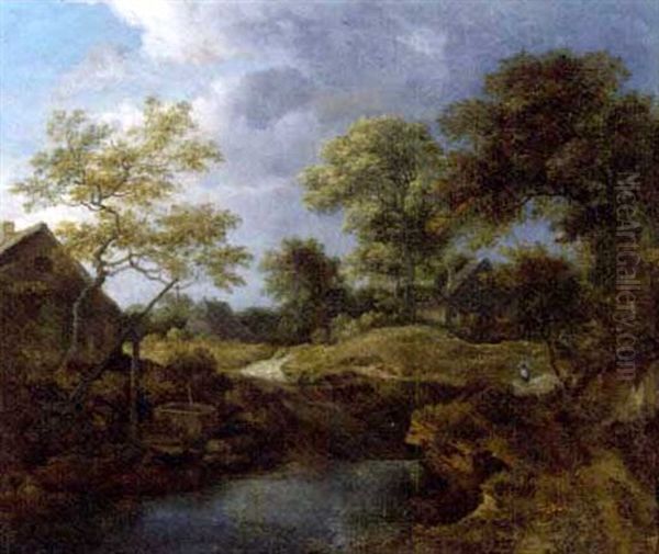 A Wooded River Landscape With Travellers On A Track By A Hamlet - view 1