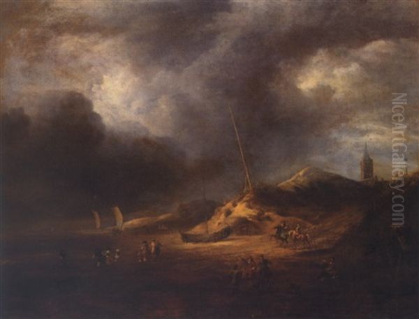 Coastal Landscape With A View Of A Town Behind The Dunes - view 1
