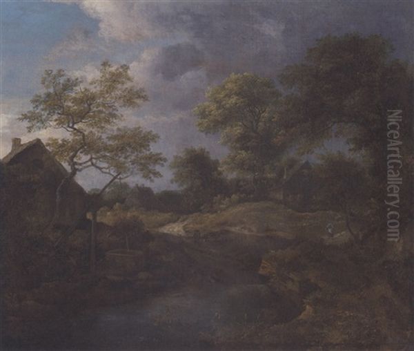 A Wooded River Landscape With Travellers On A Track By A Hamlet - view 1