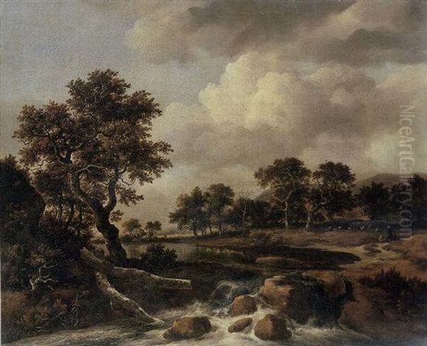 A Wooded River Landscape With A Shepherd, His Family And Flock - view 1