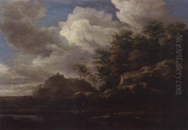 River Landscape With A Fisherman And A Traveller And His Dog - view 1