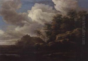 River Landscape With A Fisherman And A Traveller And His Dog by Jacob Van Ruisdael
