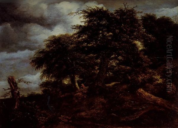 A Wooded Landscape With A Traveller And His Dog On A Path - view 1