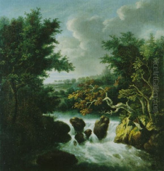 Bewaldete Landschaft Mit Wasserfall - view 1