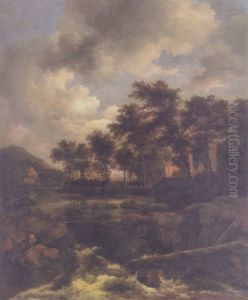 A Wooded River Landscape With A Manor House By A Torrent
