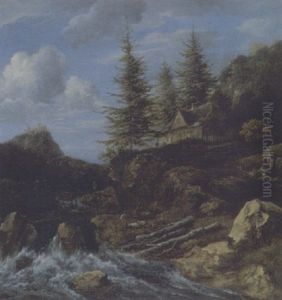 Wildwasser Mit Haus, In Der Ferne Eine Burg Auf Dem Hugel Wildwasser Mit Haus, In Der Ferne Eine Burg Auf Dem Hugel