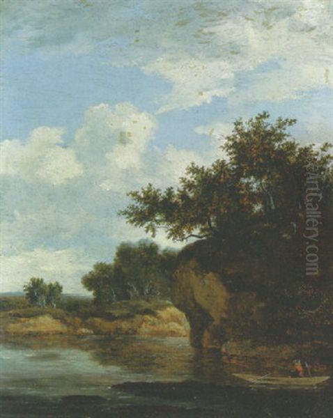 A River Landscape With A Fisherman In A Punt - view 1