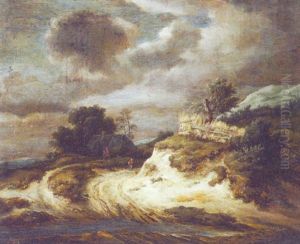 A Wooded Landscape With Travellers On A Sandy Track by Jacob Van Ruisdael