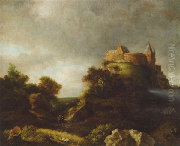A Landscape With Travellers On A Path By Benheim Castle - view 1