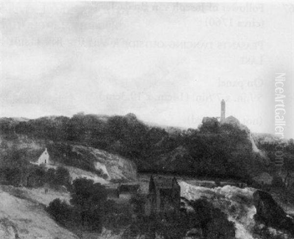 A Wooded River Landscape With A Mill Beside A Waterfall In The Foreground And A Castle On Hill Beyond - view 1