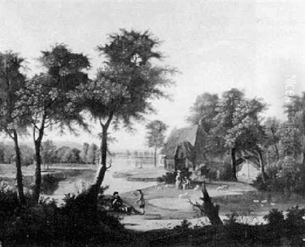 River Landscape With House, Figures And Boat - view 1