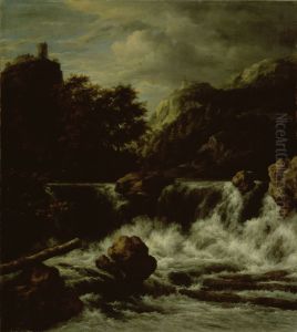 A Mountainous Landscape With A Waterfall by Jacob Van Ruisdael