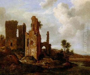 Landschaft Mit Burgruine, Jager Und Hunden