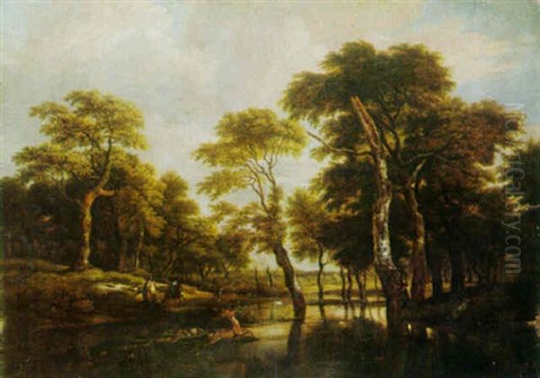 Wooded Landscape With Hunters Chasing A Stag - view 1