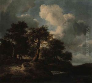 A Landscape With A Torrent At The Margin Of A Wood And Figures On A Road by Jacob Van Ruisdael