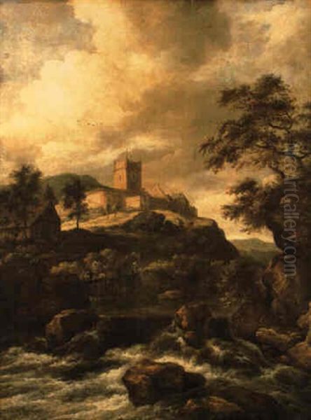 A Waterfall With Blenheim Castle Beyond - view 1