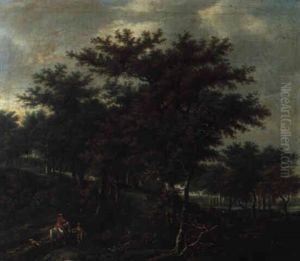 Waldlandschaft Mit Reiter Und Einem Bettler by Jacob Van Ruisdael