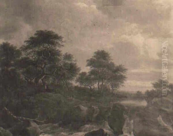A Wooded Landscape With A Man Seated On The Banks Of A River - view 1