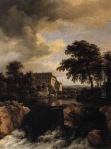River Scene With A Waterfall by Jacob Van Ruisdael