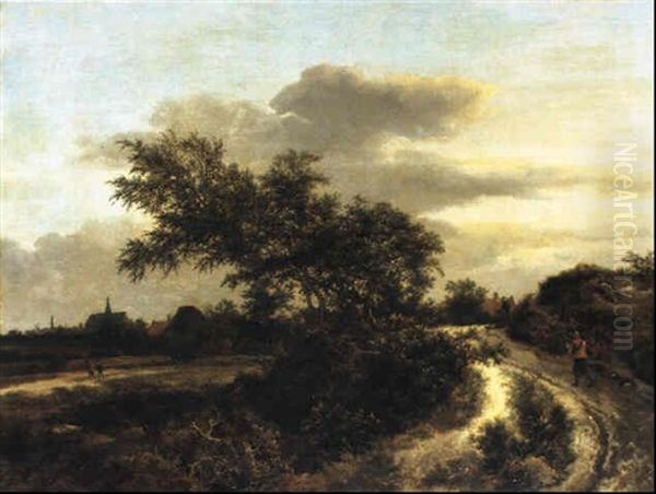 A Dune Landscape With A Peasant And His Dog On A Path - view 1