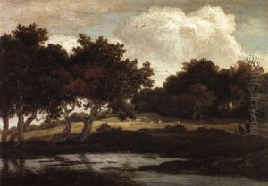 Wooded Landscape With Travellers On A Track By A Pool by Jacob Van Ruisdael