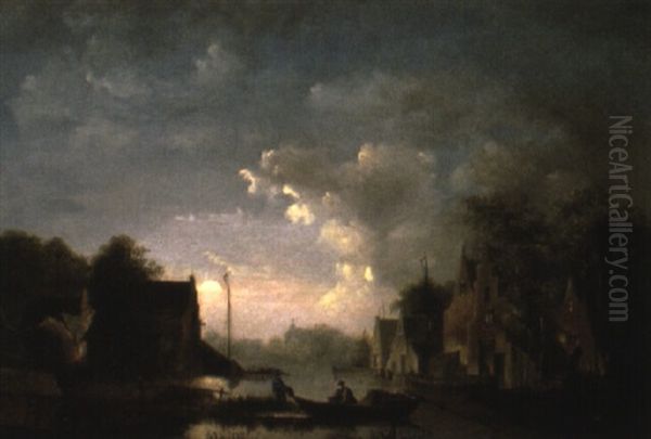 A Town On A River By Moonlight - view 1