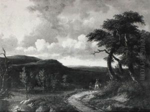 Paysage Avec Cavalier Et Homme Marchant Vus De Dos by Jacob Van Ruisdael