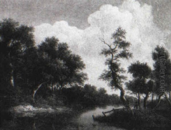 Wooded River Landscape With A Traveller On A Path - view 1