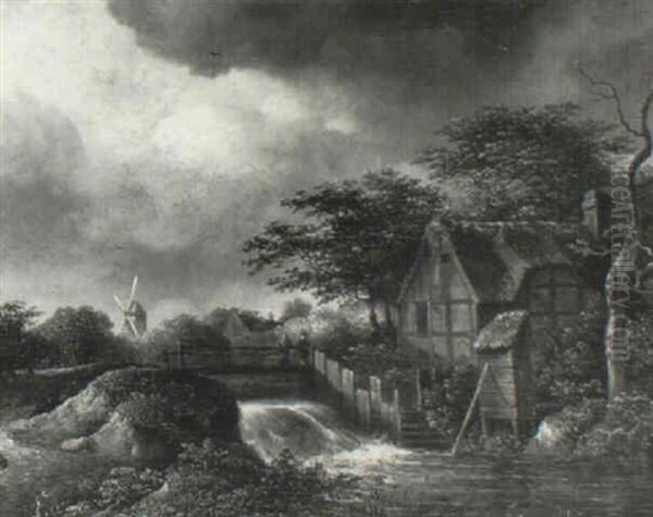 Wooded Landscape With Figures By A Wier - view 1