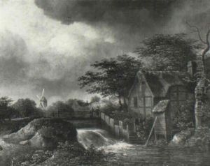 Wooded Landscape With Figures By A Wier by Jacob Van Ruisdael