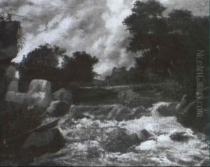 Flusslandschaft Mit Wasserfall by Jacob Van Ruisdael