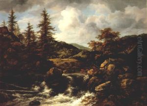 Wooded Landscape With Waterfall by Jacob Van Ruisdael