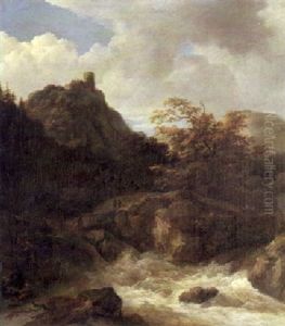 A Hilly Landscape With Figures Near The Confluence Of Two   Torrents